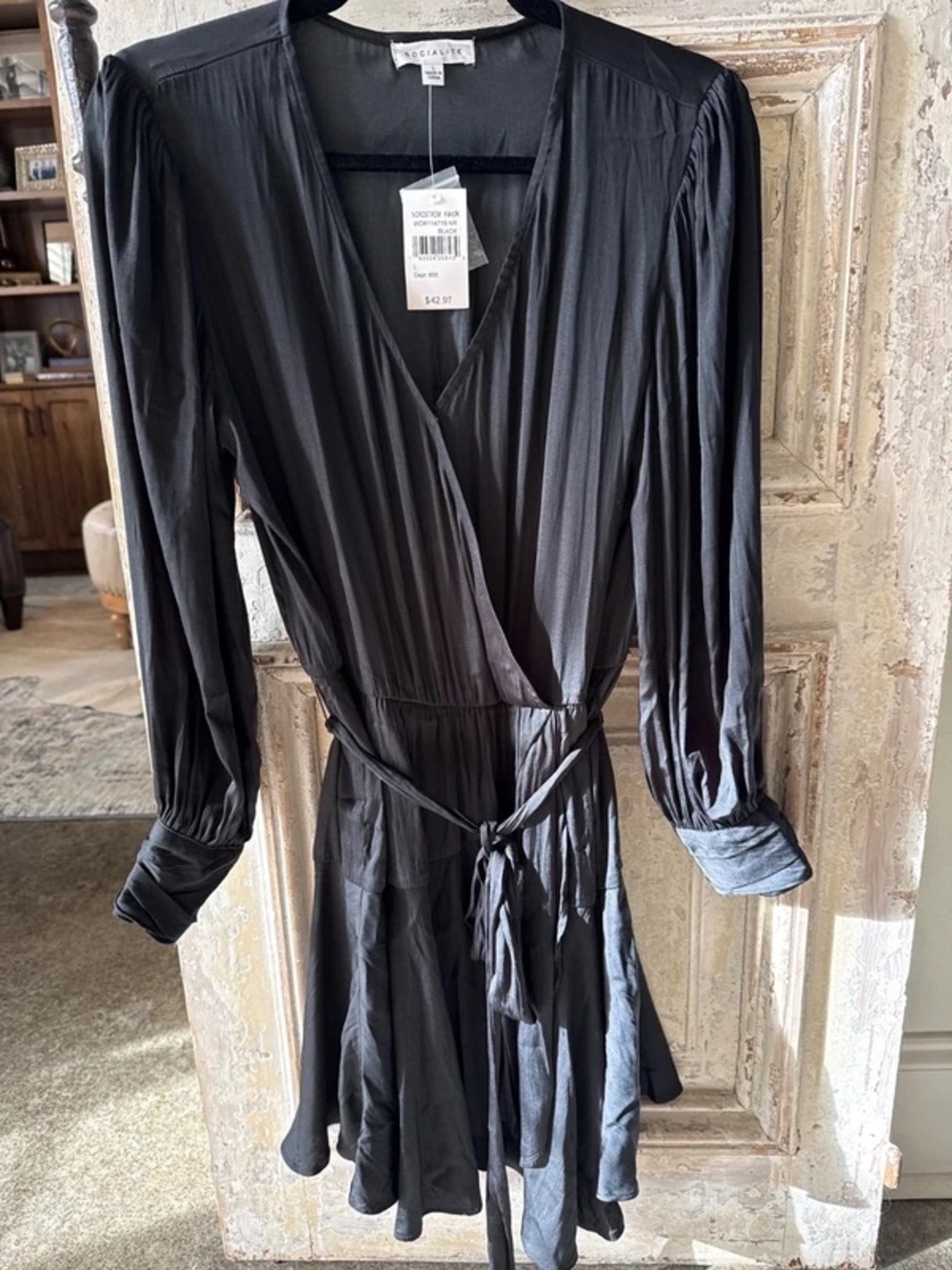 Socialite Black Long-Sleeve Wrap Mini Dress